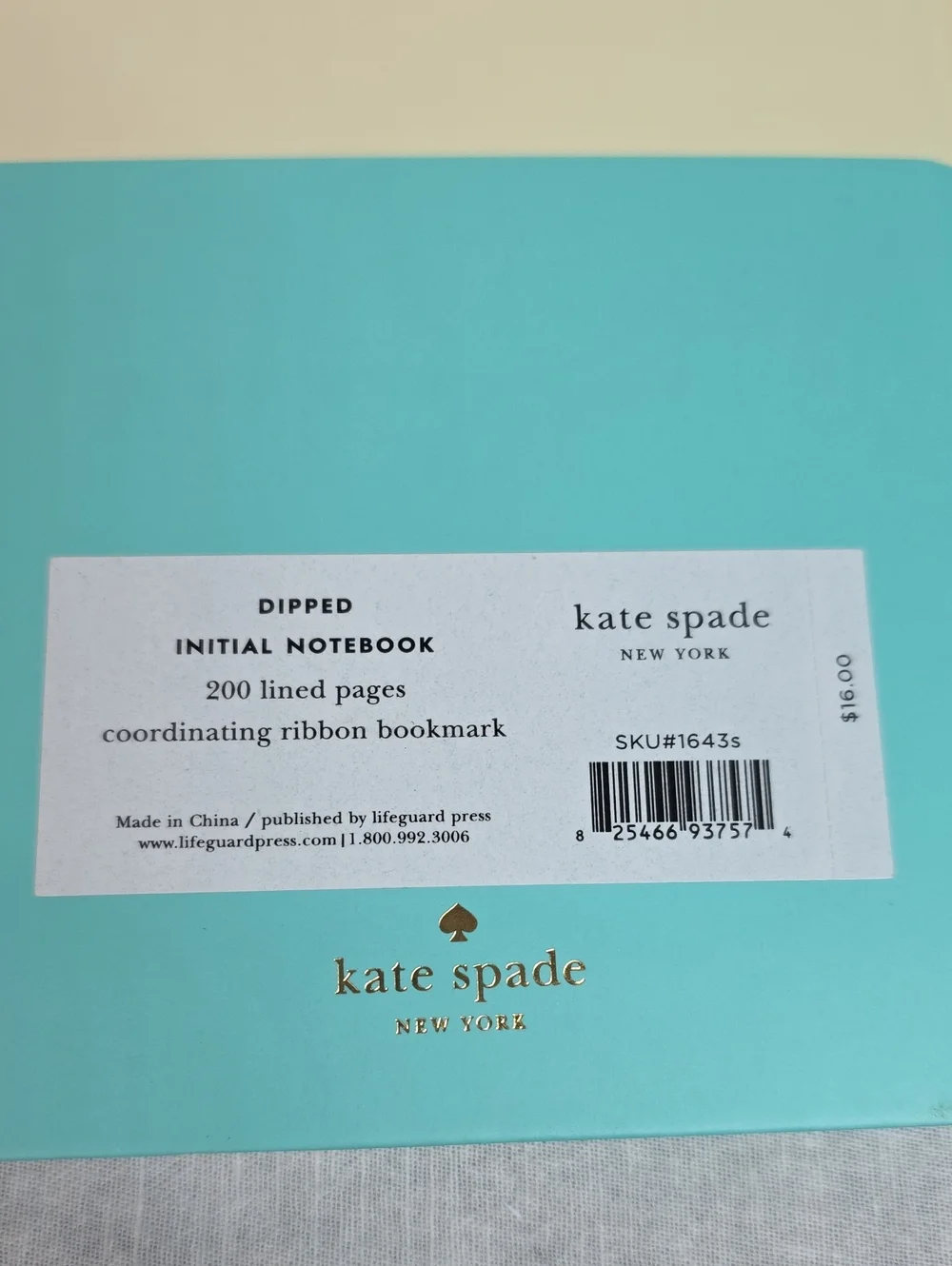 kate spade Dipped S Initial Cream & Teal Hardcover